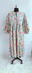 Robe midi élégante bohème multicolore à fleurs, faite à la main en coton, avec col à nouer et imprimé ethnique, robe décontractée - Product Image 5
