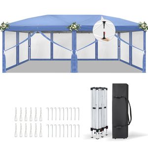 Tenda a Baldacchino Istantanea Blu 10x20 ft con 6 Pannelli in Rete, 2 Porte, 4 Lati in Rete, Telaio in Ferro Verniciato a Polvere, Gambe 28/22mm, 10-20m - Product Image 2