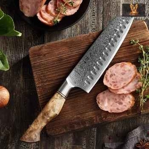 Ensemble de couteaux de chef en acier Damas 7 pièces, manche en bois, couteaux de cuisine professionnels pour la maison et la restauration, vente chaude - Product Image 3
