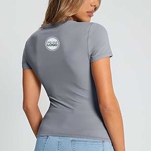 เสื้อยืดแขนสั้นผู้หญิง ผ้าทริบล็อค ทรงหลวม คอกลม - Product Image 2