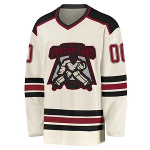 Camiseta de Hockey Personalizada en Crema, Carmesí y Negro, Uniformes de Equipo Sublimados, Camiseta de Hockey sobre Hielo Transpirable de Malla, Ropa Deportiva de Entrenamiento - Product Image 2