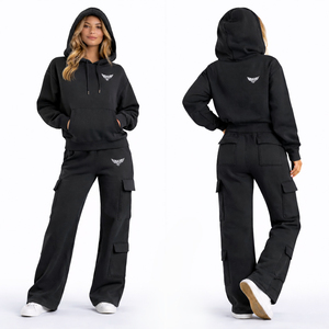 Women Cargo Hoodie Tracksuit <b>Set</b> Oversized Fleece Sweatshirt Wide Leg Cargo Pants Streetwear Custom Logo 2 Piece <b>Set</b> - Product Image 5