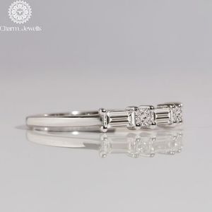 Charm <b>Silver</b> & 18K Gold Plated Cushion Cut Moissanite Engagement <b>Eternity</b> Band <b>Ring</b> with Prong Setting for Women's Classic Style - Product Image 3