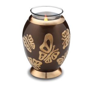 Urna Funeraria de Metal Azul con Mariposa de Latón Marrón para Guardar Cenizas, Estilo Moderno - Product Image 1