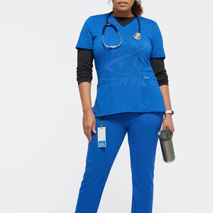 Soft Fabric 100% Cotton Nursing <b>Workwear</b> V Neck Top Matching <b>Trousers</b> Lightweight Customizable Needle Detection Medical Uniform - Product Image 2