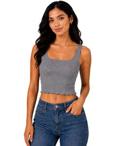 Top corto acanalado gris para mujer, sin mangas, cuello cuadrado, ajuste ceñido, de punto de algodón elástico, estilo casual de verano, chaleco personalizado para mujer - Product Image 1