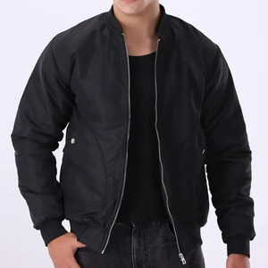 เสื้อแจ็คเก็ตบอมเบอร์สีดำสำหรับผู้ชาย ซิปแบบลำลอง คอตั้ง ทรงปกติ ผ้าโพลีเอสเตอร์ เสื้อคลุมสำหรับฤดูใบไม้ร่วง - Product Image 1