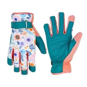Gants de travail légers pour femmes en cuir de haute qualité avec motifs imprimés colorés pour le jardinage - Product Image 1