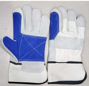 Guantes de Soldadura de Cuero Genuino Blanco y Azul, Forrados en la Parte Posterior, Guantes Industriales de Protección para Conducir, Logotipo Frontal Personalizable - Product Image 1