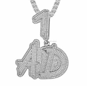 Pendentif personnalisé avec lettres et chiffres sertis de pierres, style Hip Hop, pendentif nom à deux lettres, bling, pour rappeur, pour cadeaux de bijoux - Product Image 3