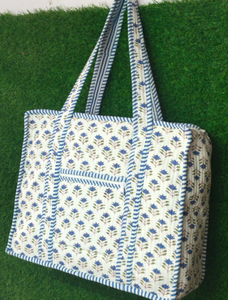 Hand Block Print Cotton Quilted Tote <b>Bag</b>, <b>Boho</b> Floral Beach Shoulder <b>Bag</b> Cotton Tote <b>Bag</b> Zipper Closure Quality Beach <b>Bag</b> - Product Image 5