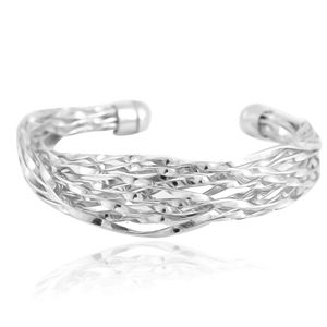 Sterling <b>Silver</b> Interwoven Wave Charm <b>Cuff</b> <b>Bracelet</b>-Minimalist Modern Design Unisex Gift - Product Image 1