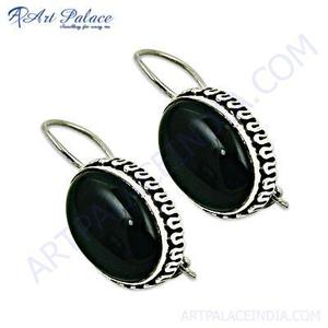 Boucles d'oreilles en argent sterling avec pierres précieuses Onyx noir minuit - Product Image 1