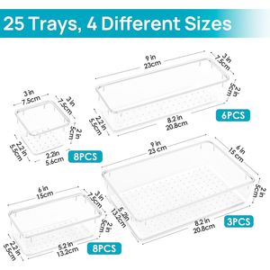 Clear <b>Plastic</b> <b>Drawer</b> Organizer Set 25 Pcs 4 Size Versatile <b>Storage</b> Bins for Bathroom Vanity and Wardrobe - Product Image 3