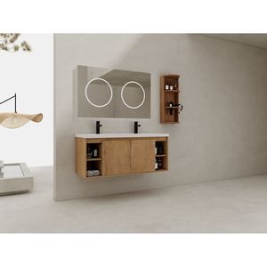 Meuble-lavabo mural double vasque 48 po avec portes à fermeture douce 00612IMO 07348IMOX et étagère de rangement (KD) – Meubles-lavabos à fermeture douce - Product Image 4