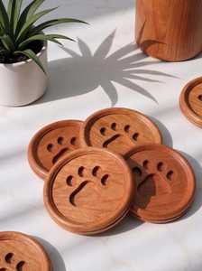 Handmade Paw Pattern Engraved Wooden Round Tea <b>Coasters</b> With Paw Print Design Non Slip <b>Heat</b> Resistant By UO INDIA - Product Image 6