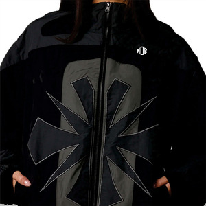 <b>Women's</b> Black Graphic Patch Windbreaker <b>Jacket</b> Custom Applique Zip Up Lightweight Streetwear Oversized Casual Wholesale <b>Jackets</b> - Product Image 3