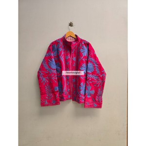 Chaqueta de terciopelo rosa al por mayor, chaqueta corta Suzani hecha a mano, abrigo con bordado floral, chaqueta boho hippie, chaqueta de fiesta para mujer - Product Image 5