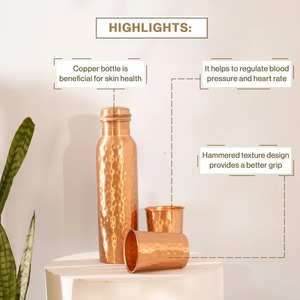 Antique Creations Pure Copper Hammered Beer Bottle Classic Design 250ml Leakproof <b>Lid</b> Dishwasher <b>Microwave</b> Safe Gift Boosts - Product Image 5