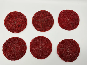 Beautiful hand made magenta glass beaded coasters set of 6. These are in good used by Whimsy Art Craft - Product Image 6