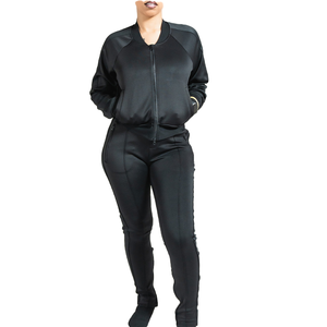 Survêtement décontracté imprimé noir respirant pour femme, avec fermeture éclair quart de tour, grande taille, unisexe, haute qualité, OEM/ODM, vente en gros, mode - Product Image 1