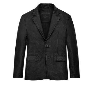 เสื้อเบลเซอร์หนังแท้สีดำสำหรับผู้ชาย แบรนด์ Leather Cult กระดุมเดี่ยว ปกเสื้อพับได้ สไตล์สมาร์ทแคชชวล - Product Image 1