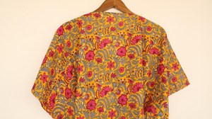 Vestido Kaftán Largo Naranja con Estampado de Bloques para Mujer, Corte Holgado, 100% Algodón, Ropa de Resort, Vestido Holgado y Cómodo - Product Image 2