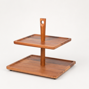 Handmade Acacia Wood 2 Tier <b>Cake</b> <b>Stand</b> Eco-Friendly Square Wooden Serving Tray & Dessert Display for Weddings Parties - Product Image 5