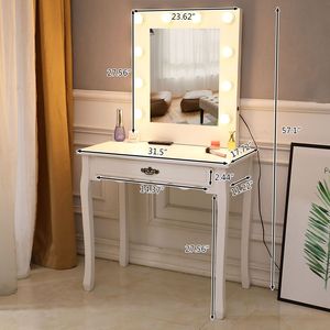 FCH Generous Single Pumping Foot Makeup <b>Vanity</b> with Bulb Warmer White Dressing <b>Table</b> with <b>Mirror</b> -YS - Product Image 5