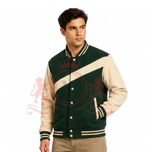 Top Collection Green Cream Letterman Jacket Classic <b>Button</b> Front Comfortable Fit Casual Wear - Product Image 5