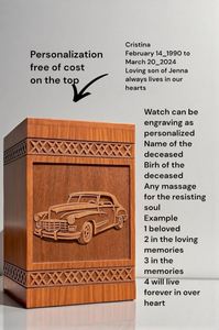 Personalized Rosewood Cremation Urn: Custom Engraved Classic Car Urn Memorial Keepsake by AYAANS - Product Image 5