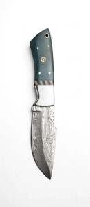 Couteau utilitaire compact artisanal en acier Damas, manche vert, poinçon mosaïque en acier - Product Image 2