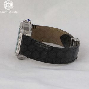 Charm Jewells Luxury Women's Stainless Steel Square <b>Watch</b> With <b>Diamond</b> Bezel Black Leather Band Analog Quartz Movement - Product Image 2
