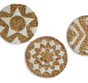 Woven <b>Large</b> Boho Wall <b>Basket</b> Decor Made of Water Hyacinth and Seagrass Ready to <b>Hang</b> Set of Five for Trending Interior Design - Product Image 1