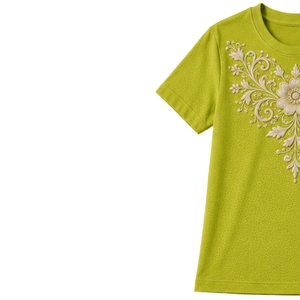 เสื้อยืดคอกลมสีเขียวมะนาวสำหรับผู้หญิง ปักลายดอกไม้สีขาว ผ้าฝ้าย แขนสั้น สไตล์ลำลอง รับผลิตตามแบบ OEM คุณภาพพรีเมียม แฟชั่นฤดูร้อน - Product Image 3