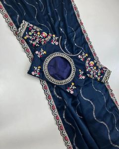 Tela de seda Rangoli india de última tendencia con bordado multicolor, sari elegante de estilo étnico para novias y bodas, para mujeres. - Product Image 1
