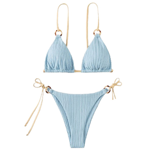 <b>Top</b> Trending Wholesale Embroidery Hot Sexy Solid Chest <b>String</b> 2 Piece Set Contrast Color Breathable Front Women Swimwear Custom - Product Image 6