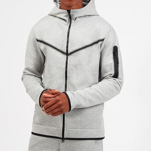 Sweat-shirt à capuche zippé intégral en molleton technique pour homme, coupe ajustée, style survêtement, uni, pour le sport, la gym et le streetwear, vente en gros 2024 - Product Image 1