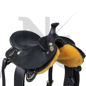 Silla de montar profesional australiana de cuero genuino premium para doma clásica con asiento profundo, cavales ajustables y armazón de madera para senderismo. - Product Image 5