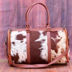 Sac de voyage en cuir de vachette vintage premium avec poils, grande capacité, sac de week-end en cuir véritable, sac de sport avec poils LHDB-0182 - Product Image 6