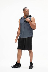 Core-Athletic Series: Pantalones cortos de baloncesto de malla de alto rendimiento en dos tonos para hombre, en negro Stealth y gris Heather - Product Image 6