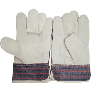 Gants de travail industriels robustes en cuir de vachette pleine fleur avec dos en tissu de coton rayé, manchette de sécurité et doublure intérieure en polaire - Product Image 3