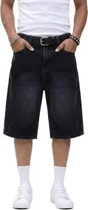 Shorts Bermuda en jean délavé noir pour homme, taille mi-haute, décontracté, en coton, style streetwear, été, coupe droite, tricoté, avec braguette boutonnée, couleur unie - Product Image 2
