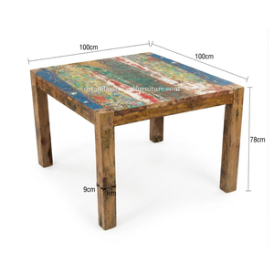 DIVADI <b>Dining</b> <b>Table</b> Melanie Style KD Leg Square Model Reclaimed Boat Wood Sustainable Design EcoFriendly <b>Foldable</b> Indoor Outdoor - Product Image 1