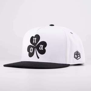 <b>White</b> 6-Panel Snapback Cap <b>Black</b> Clover Embroidery Flat Brim Breathable Waterproof Satin Unisex Hip Hop Street Style Casual <b>Hat</b> - Product Image 4