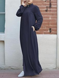Abaya grande taille pour femme, robe longue à manches longues, couleur unie, col montant, coupe ample, pour usage quotidien - Product Image 3