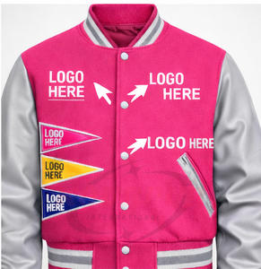 Veste universitaire rose personnalisée avec logo OEM, vente en gros, veste de sport unisexe pour équipes scolaires, clubs, mode streetwear - Product Image 1