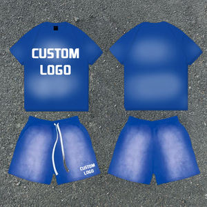 Custom Logo Pink Men's 2-Piece T-Shirt and Shorts <b>Set</b> Solid Color Casual Summer Wear Crew Neck <b>Knitted</b> Cotton Breathable - Product Image 2