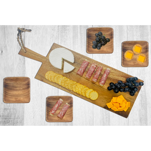 Acacia Wooden <b>Large</b> Paddle Board Platters for Serving Food Party <b>Tray</b> with 4 Serving Plates Wholesale from Vietnam - Product Image 2