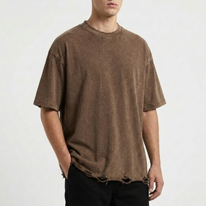 Oversized Cotton T-<b>Shirt</b> Short Sleeve O-Neck Washed Jersey Men's Solid Color Street Style Regular Fit - Product Image 3